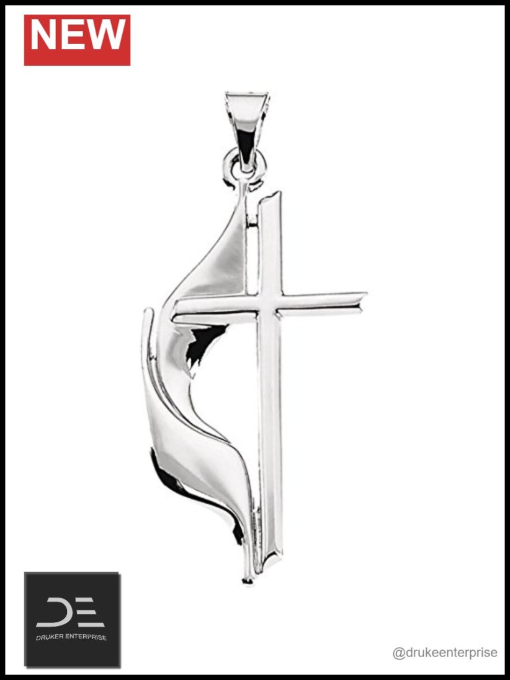Sterling Silver 30x17.5mm Methodist Cross Pendant Necklace